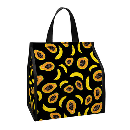 Papaya And Banana Pattern Print Insulated Lunch Tote