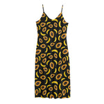 Papaya And Banana Pattern Print Jersey Midi Cami Dress