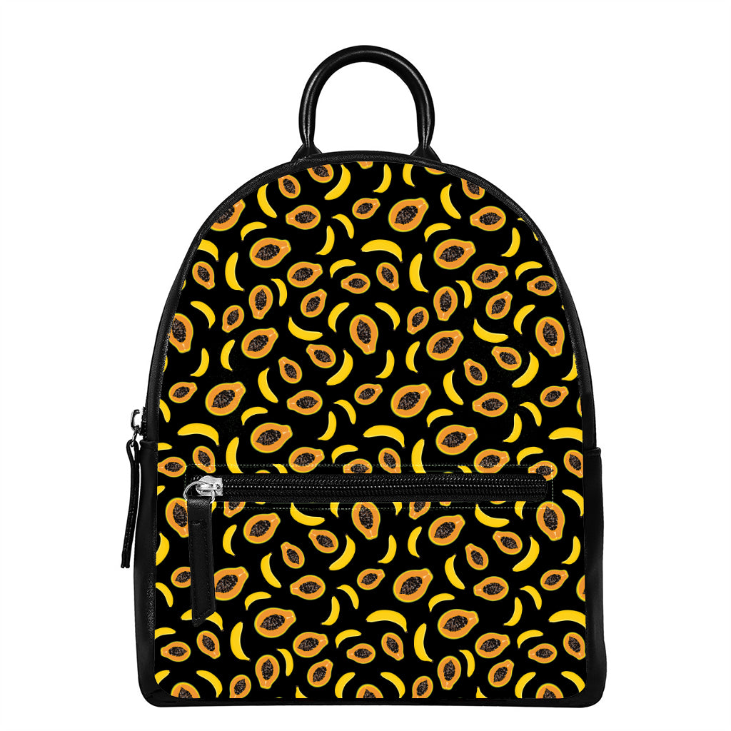 Papaya And Banana Pattern Print Leather Backpack