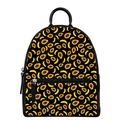 Papaya And Banana Pattern Print Leather Backpack
