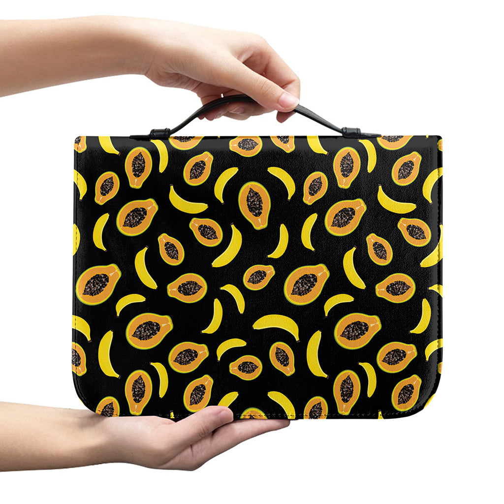 Papaya And Banana Pattern Print Leather Bible Cover