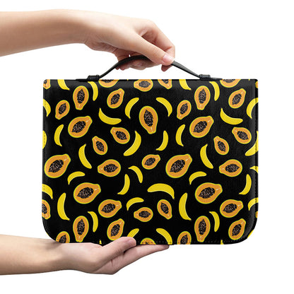 Papaya And Banana Pattern Print Leather Bible Cover