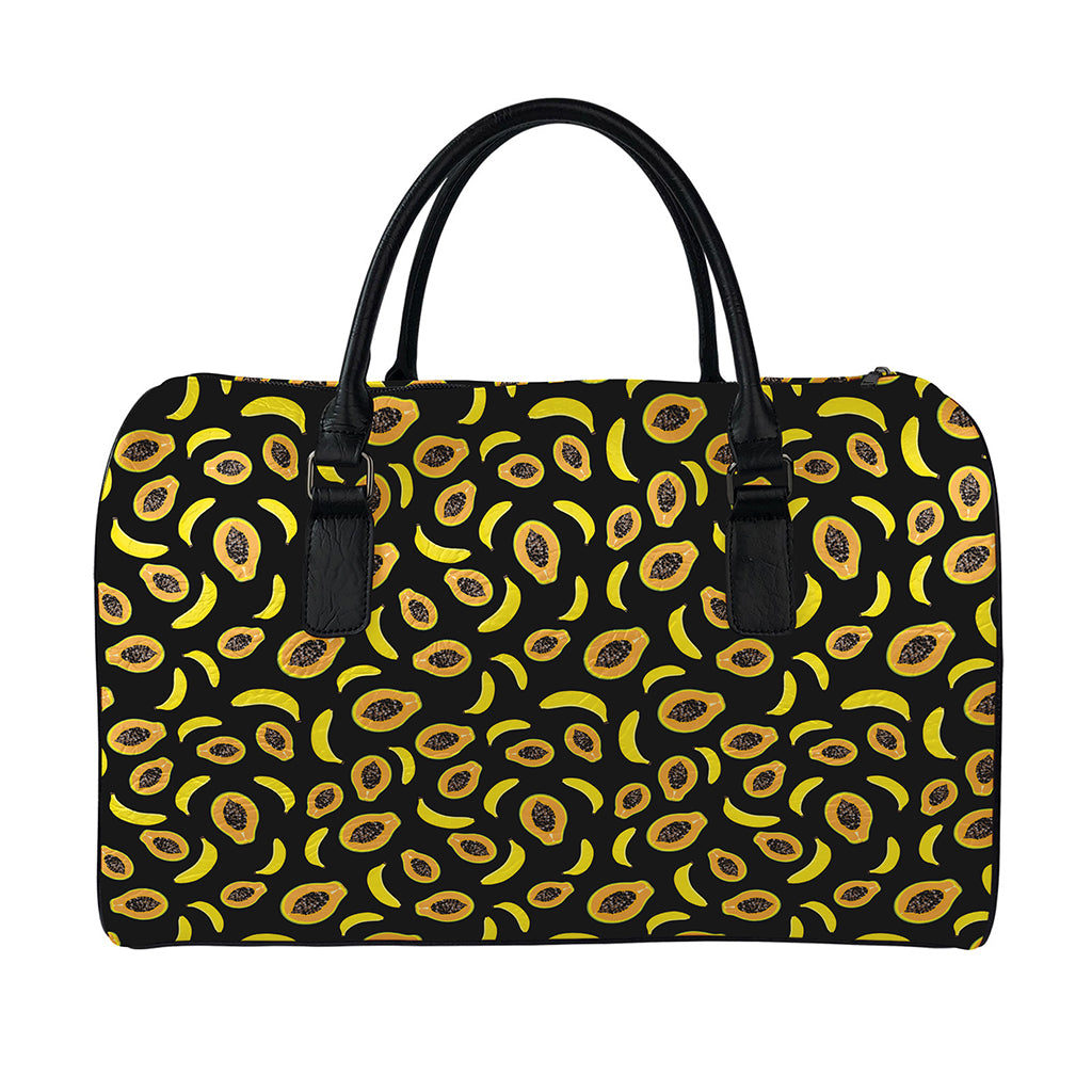 Papaya And Banana Pattern Print Leather Duffle Bag