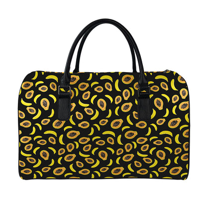 Papaya And Banana Pattern Print Leather Duffle Bag