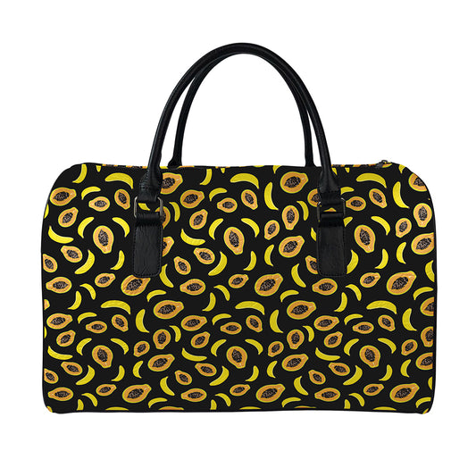 Papaya And Banana Pattern Print Leather Duffle Bag
