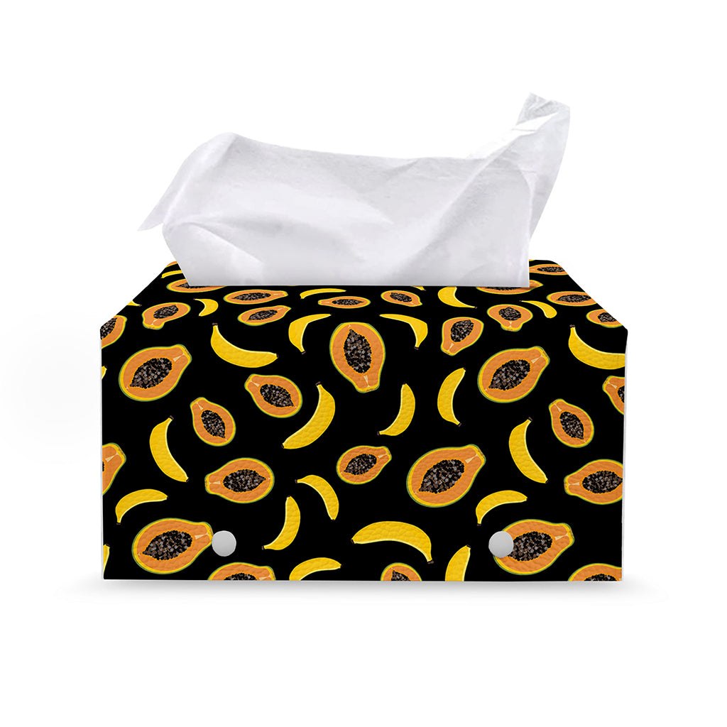 Papaya And Banana Pattern Print Leather Tissue Box Cover