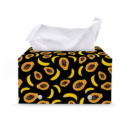Papaya And Banana Pattern Print Leather Tissue Box Cover