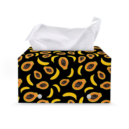 Papaya And Banana Pattern Print Leather Tissue Box Cover