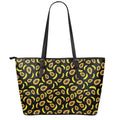 Papaya And Banana Pattern Print Leather Tote Bag With Zipper