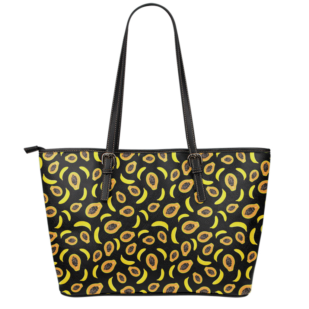 Papaya And Banana Pattern Print Leather Tote Bag