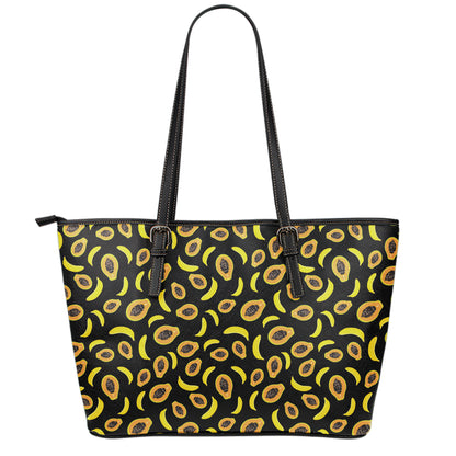 Papaya And Banana Pattern Print Leather Tote Bag