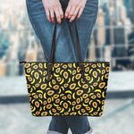Papaya And Banana Pattern Print Leather Tote Bag
