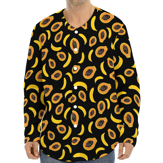 Papaya And Banana Pattern Print Long Sleeve Baseball Jersey
