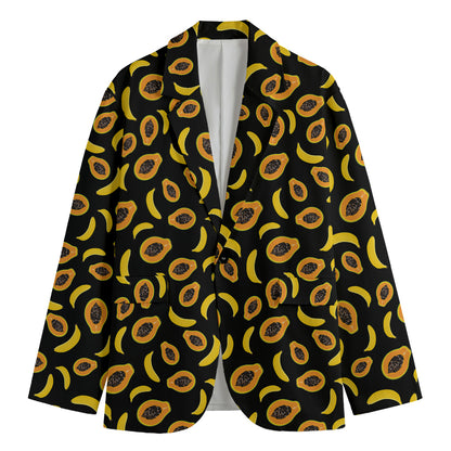 Papaya And Banana Pattern Print Men's Cotton Blazer