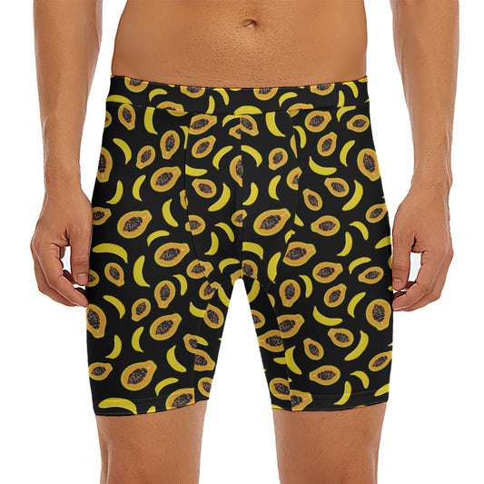 Papaya And Banana Pattern Print Men's Long Boxer Briefs