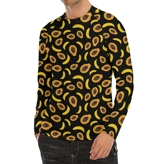 Papaya And Banana Pattern Print Men's Long Sleeve Rash Guard