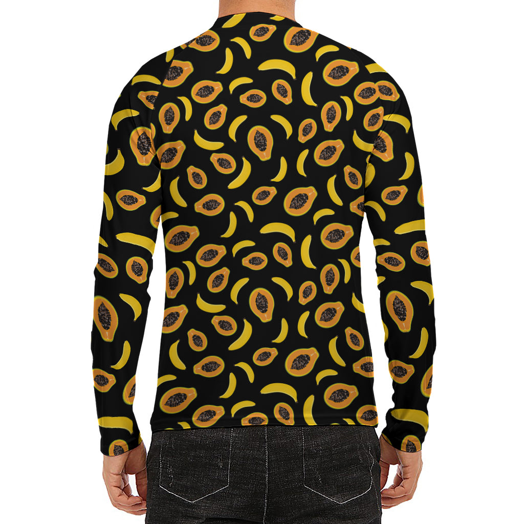 Papaya And Banana Pattern Print Men's Long Sleeve Rash Guard