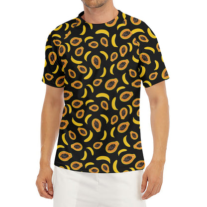 Papaya And Banana Pattern Print Men's Short Sleeve Rash Guard