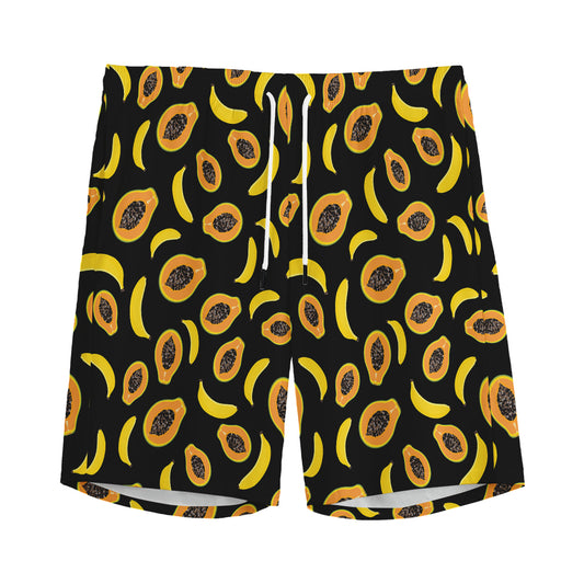 Papaya And Banana Pattern Print Men's Sports Shorts