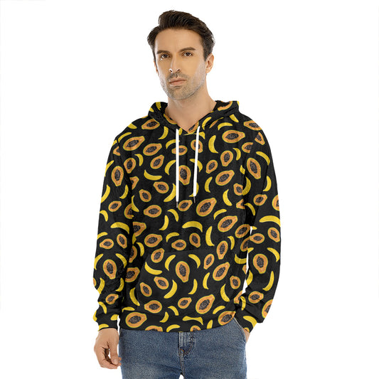Papaya And Banana Pattern Print Men's Velvet Pullover Hoodie
