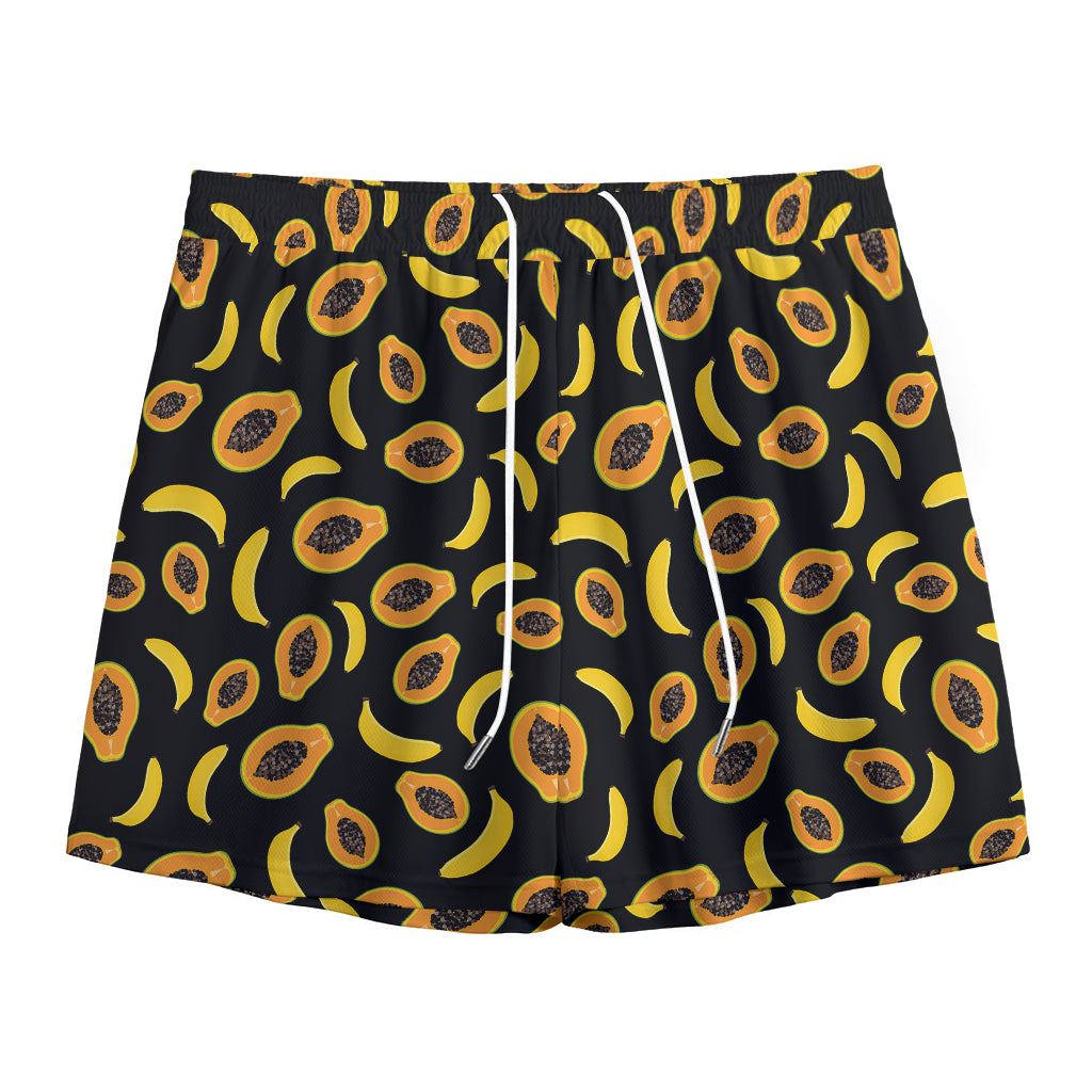 Papaya And Banana Pattern Print Mesh Shorts