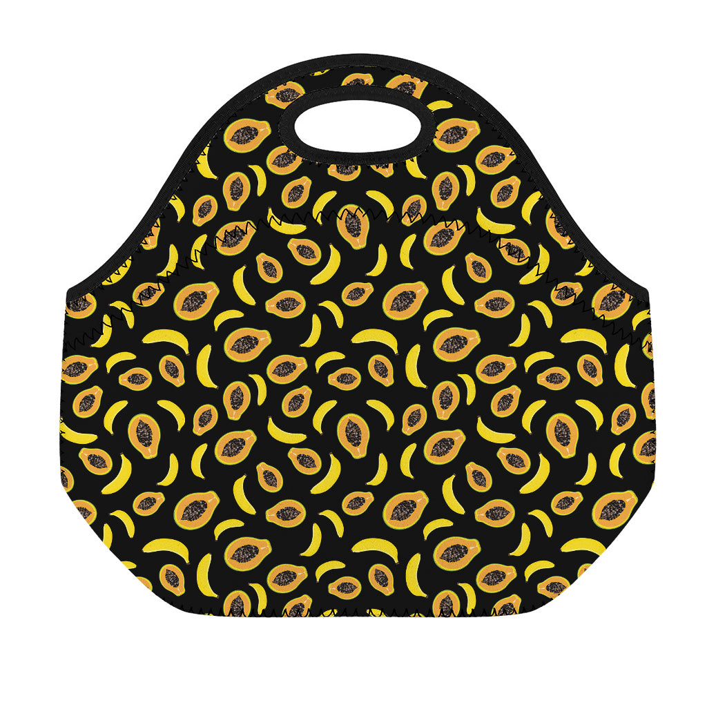 Papaya And Banana Pattern Print Neoprene Lunch Bag