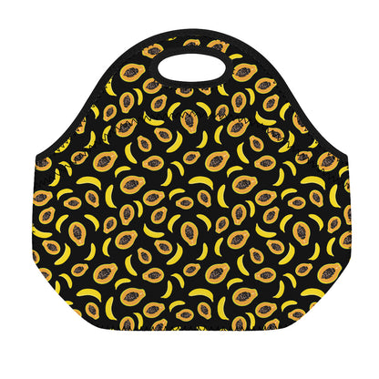 Papaya And Banana Pattern Print Neoprene Lunch Bag