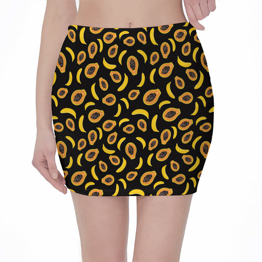 Papaya And Banana Pattern Print Pencil Mini Skirt