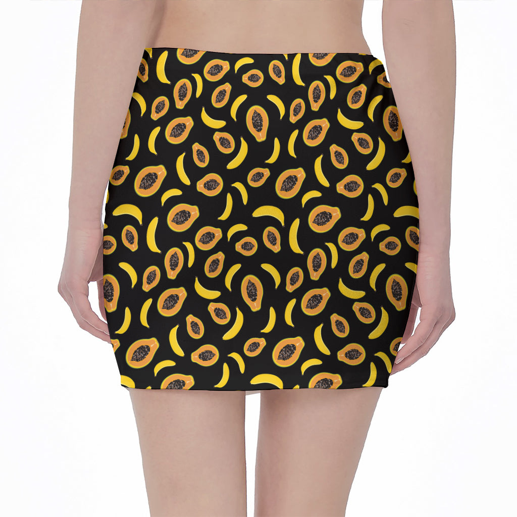 Papaya And Banana Pattern Print Pencil Mini Skirt