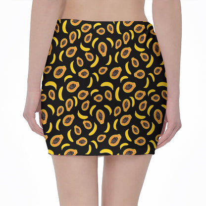Papaya And Banana Pattern Print Pencil Mini Skirt
