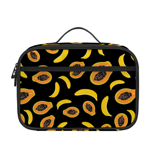 Papaya And Banana Pattern Print Portable Lunch Bag