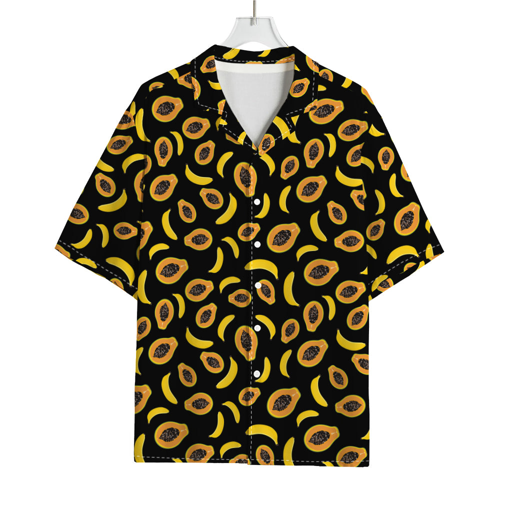 Papaya And Banana Pattern Print Rayon Hawaiian Shirt