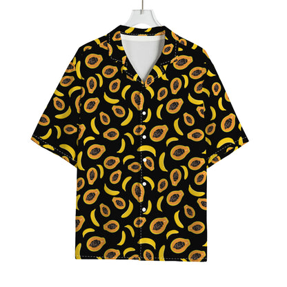 Papaya And Banana Pattern Print Rayon Hawaiian Shirt