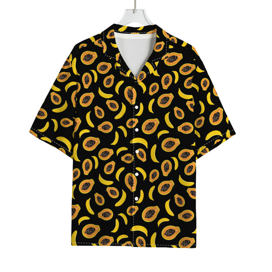 Papaya And Banana Pattern Print Rayon Hawaiian Shirt