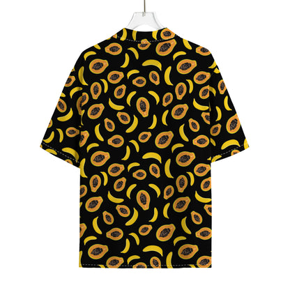 Papaya And Banana Pattern Print Rayon Hawaiian Shirt