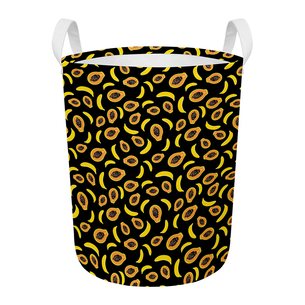 Papaya And Banana Pattern Print Round Laundry Basket