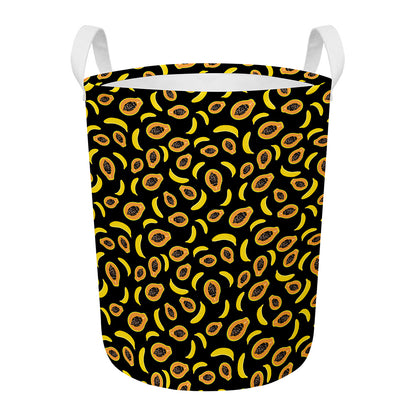 Papaya And Banana Pattern Print Round Laundry Basket