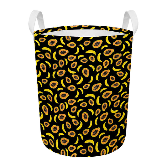 Papaya And Banana Pattern Print Round Laundry Basket