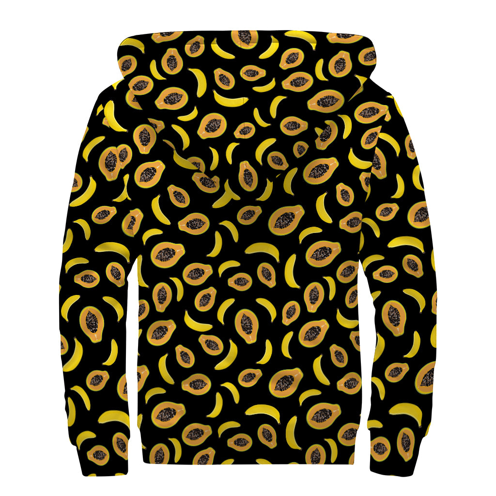 Papaya And Banana Pattern Print Sherpa Lined Zip Up Hoodie