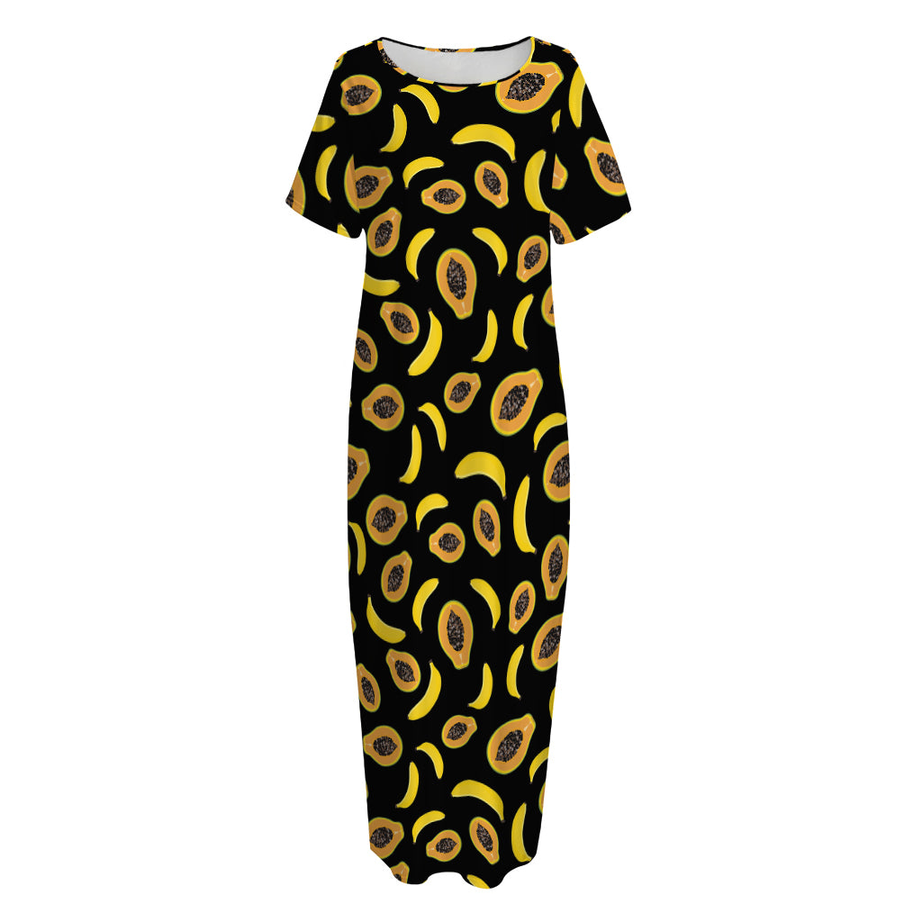 Papaya And Banana Pattern Print Short Sleeve Long Nightdress