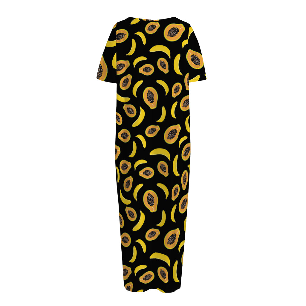 Papaya And Banana Pattern Print Short Sleeve Long Nightdress