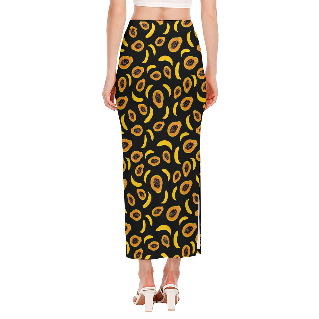 Papaya And Banana Pattern Print Side Slit Maxi Skirt