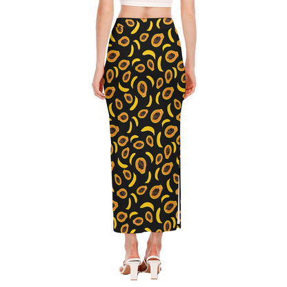 Papaya And Banana Pattern Print Side Slit Maxi Skirt