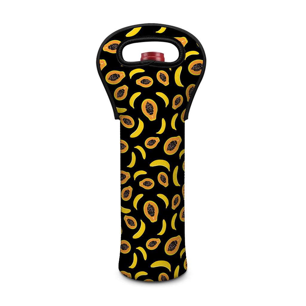 Papaya And Banana Pattern Print Single Neoprene Wine Tote