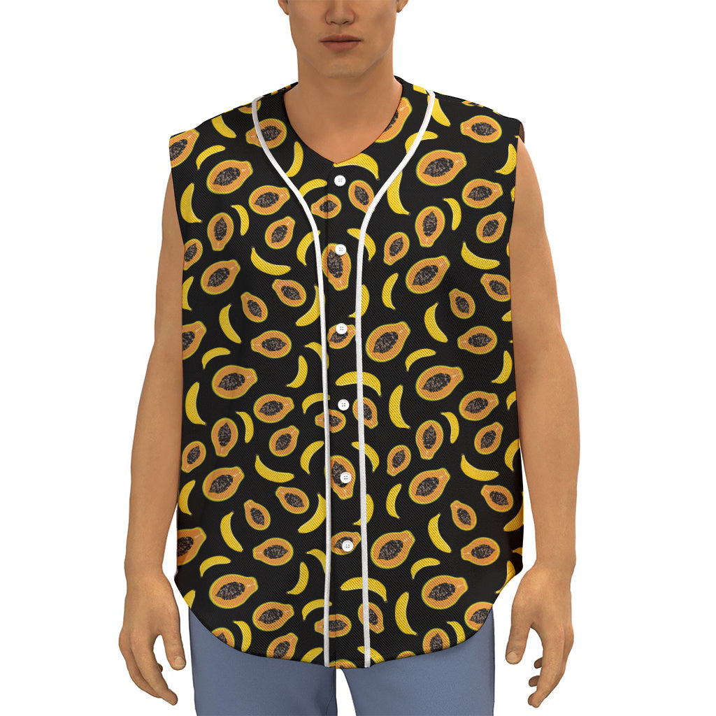 Papaya And Banana Pattern Print Sleeveless Baseball Jersey