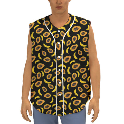 Papaya And Banana Pattern Print Sleeveless Baseball Jersey