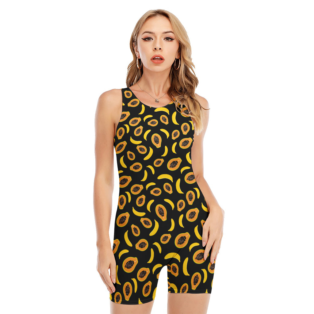 Papaya And Banana Pattern Print Sleeveless One Piece Swimsuit