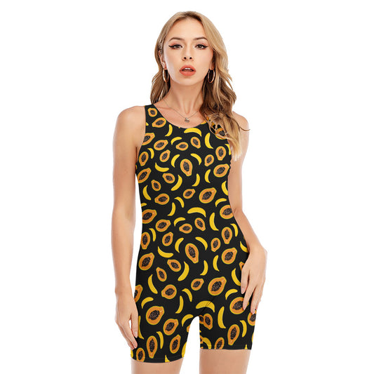 Papaya And Banana Pattern Print Sleeveless One Piece Swimsuit