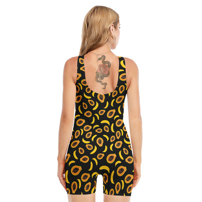 Papaya And Banana Pattern Print Sleeveless One Piece Swimsuit