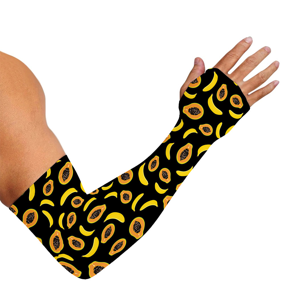 Papaya And Banana Pattern Print Sun Protection Arm Sleeves